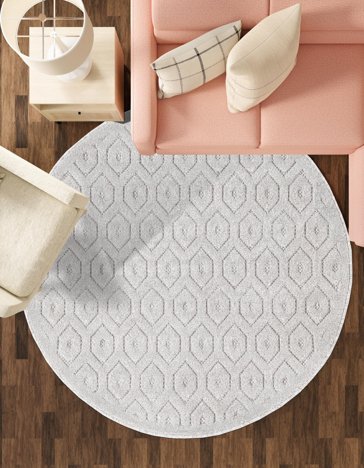 Garden Lattice Charm Collection Area Rug - Arbor (Gray) Round Gray  lifestyle 77