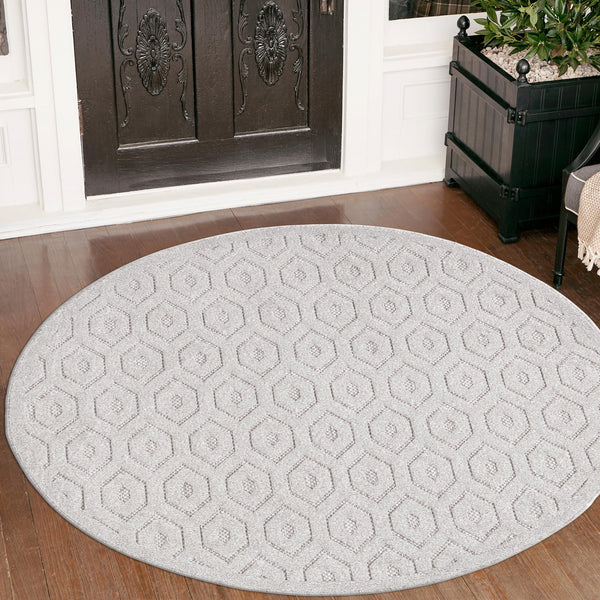 Garden Lattice Charm Collection Area Rug - Arbor (Grey) Round Grey  lifestyle 49