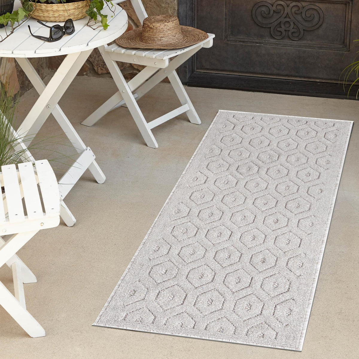 Garden Lattice Charm Collection Area Rug - Arbor (Grey) Runner Grey  lifestyle 50