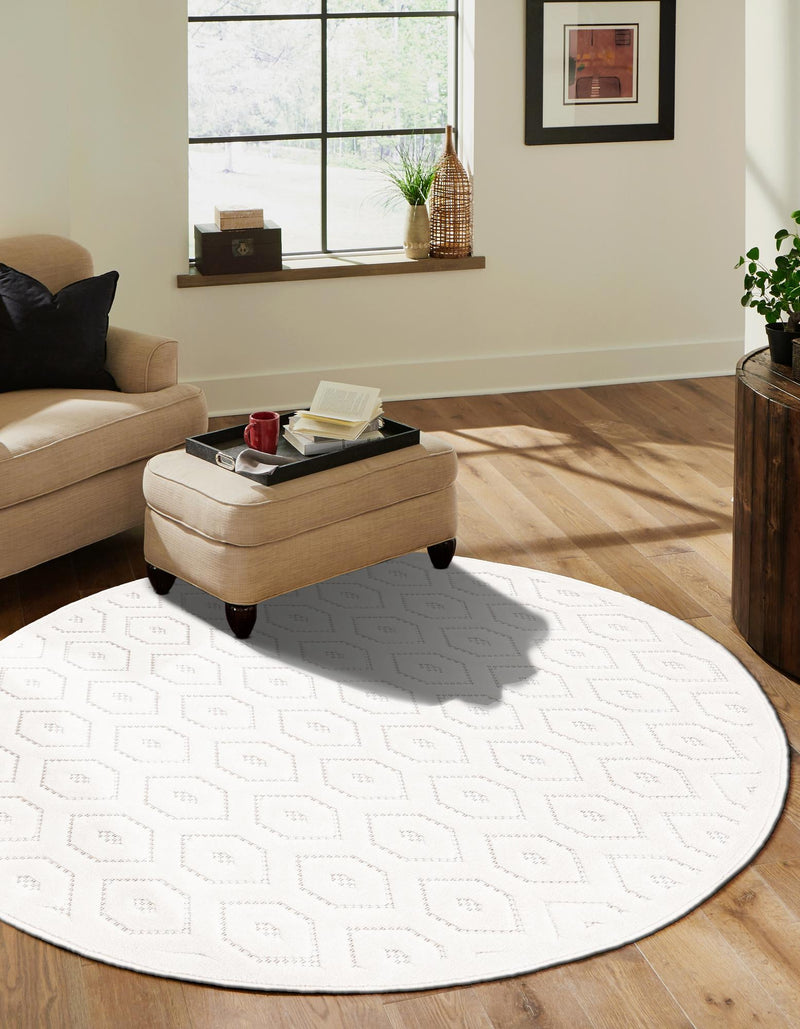 Garden Lattice Charm Collection Area Rug - Arbor (Ivory) Round Ivory  lifestyle 34
