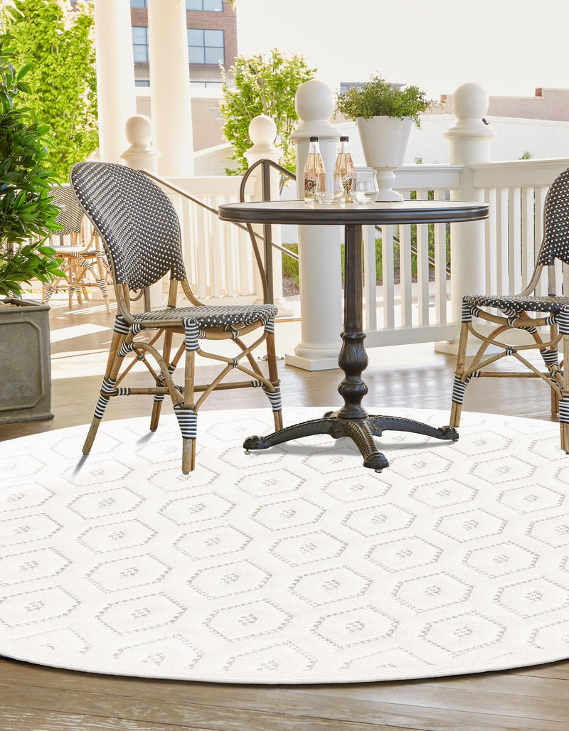 Garden Lattice Charm Collection Area Rug - Arbor (Ivory) Round Ivory  lifestyle 36