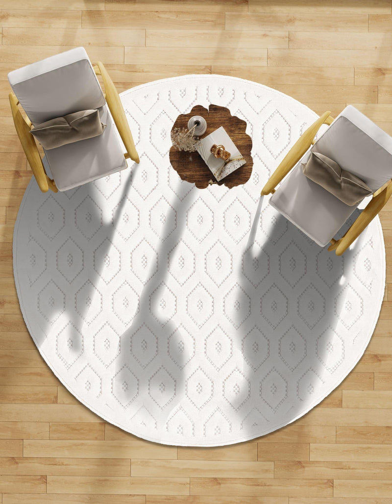 Garden Lattice Charm Collection Area Rug - Arbor (Ivory) Round Ivory  lifestyle 46