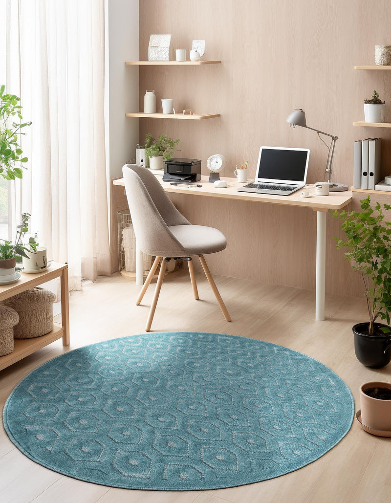 Garden Lattice Charm Collection Area Rug - Arbor (Aqua) Round Aqua  lifestyle 34