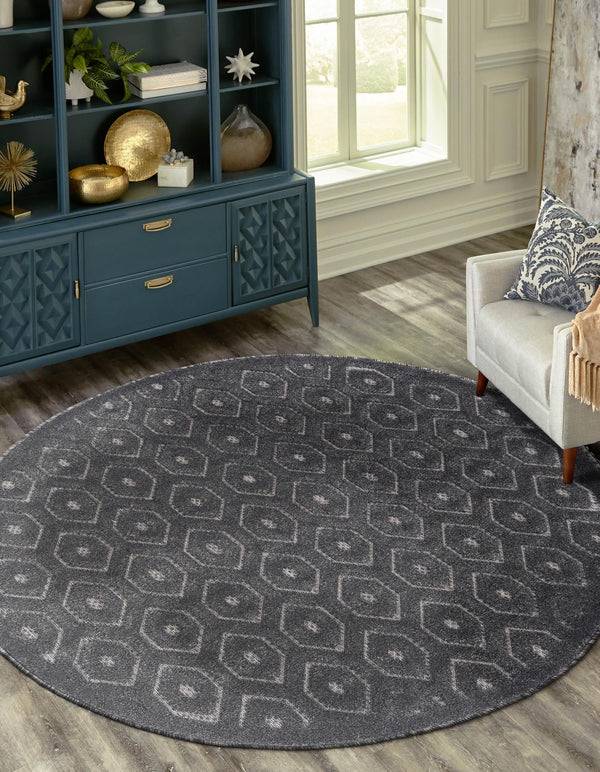 Garden Lattice Charm Collection Area Rug - Arbor (Charcoal) Round Charcoal  lifestyle 30