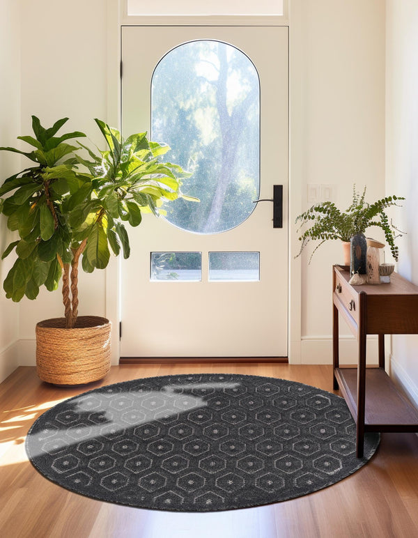 Garden Lattice Charm Collection Area Rug - Arbor (Charcoal) Round Charcoal  lifestyle 42