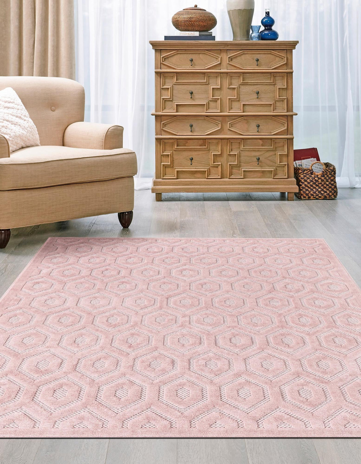 Garden Lattice Charm Collection Area Rug - Arbor (Pink) Rectangle Pink  lifestyle 3
