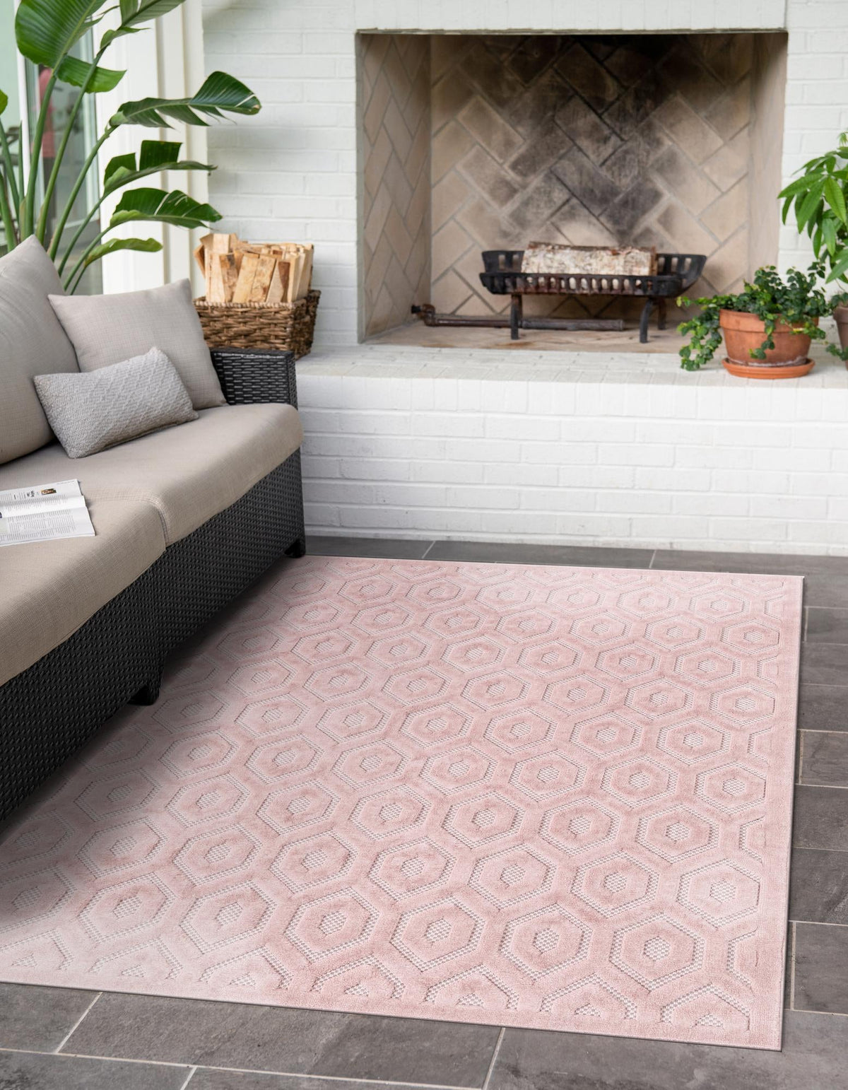 Garden Lattice Charm Collection Area Rug - Arbor (Pink) Rectangle Pink  lifestyle 6
