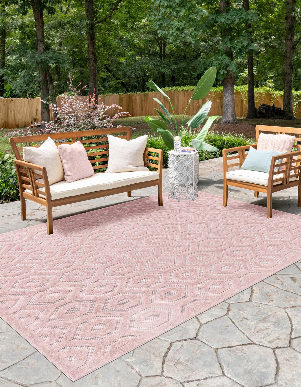 Garden Lattice Charm Collection Area Rug - Arbor (Pink) Rectangle Pink  lifestyle 10