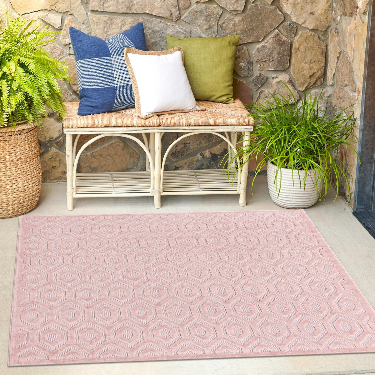 Garden Lattice Charm Collection Area Rug - Arbor (Pink) Square Pink  lifestyle 49