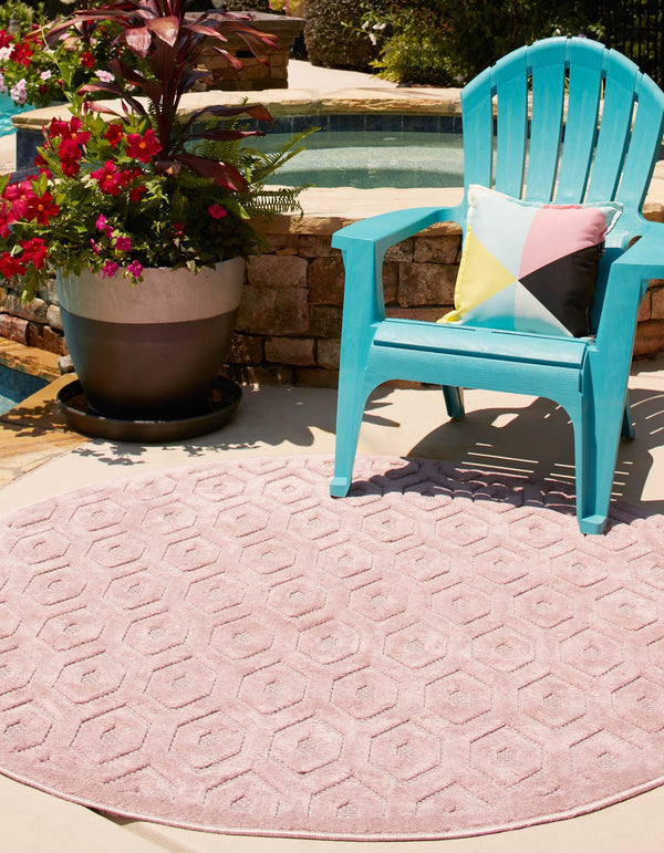 Garden Lattice Charm Collection Area Rug - Arbor (Pink) Round Pink  lifestyle 24