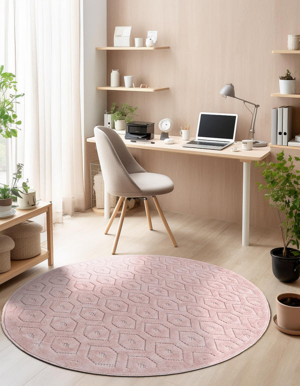 Garden Lattice Charm Collection Area Rug - Arbor (Pink) Round Pink  lifestyle 29