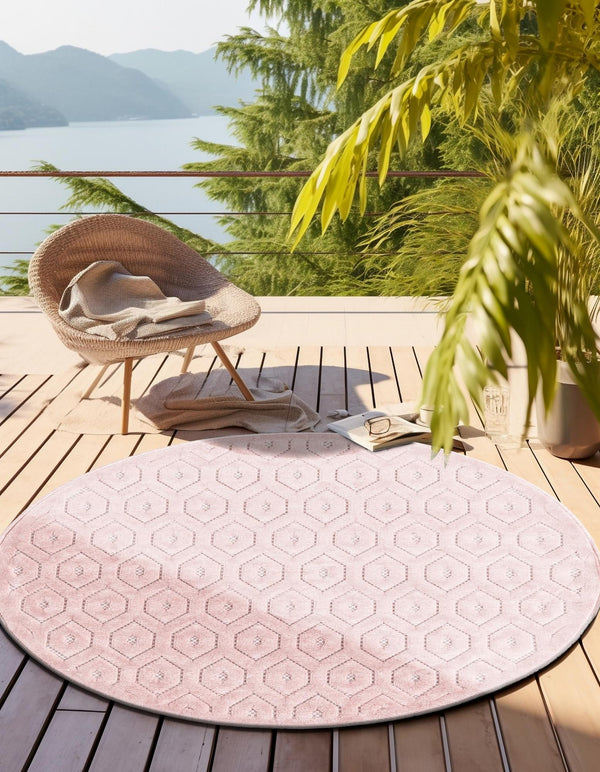 Garden Lattice Charm Collection Area Rug - Arbor (Pink) Round Pink  lifestyle 31