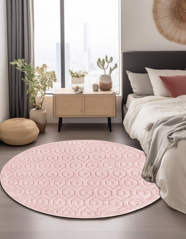 Garden Lattice Charm Collection Area Rug - Arbor (Pink) Round Pink  lifestyle 33