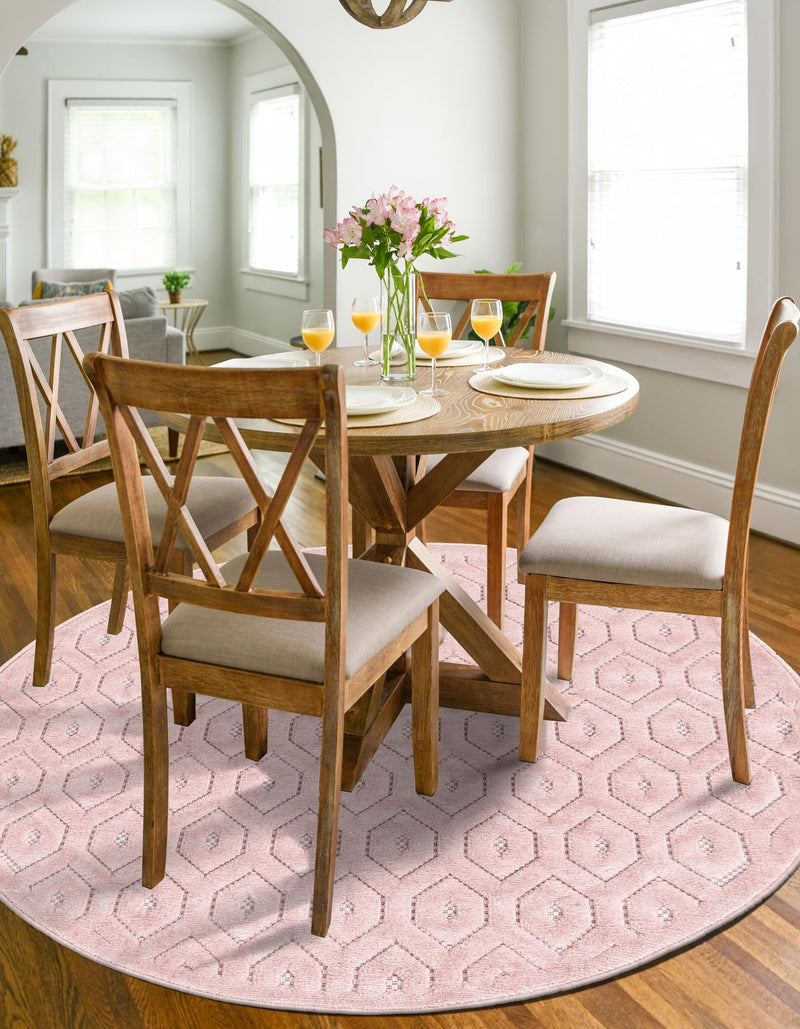Garden Lattice Charm Collection Area Rug - Arbor (Pink) Round Pink  lifestyle 37