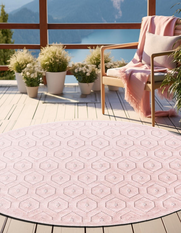 Garden Lattice Charm Collection Area Rug - Arbor (Pink) Round Pink  lifestyle 39