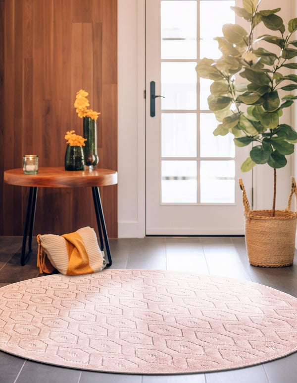Garden Lattice Charm Collection Area Rug - Arbor (Pink) Round Pink  lifestyle 41