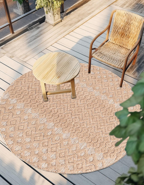Garden Lattice Charm Collection Area Rug -  Pergola (Beige) Round Beige  lifestyle 27