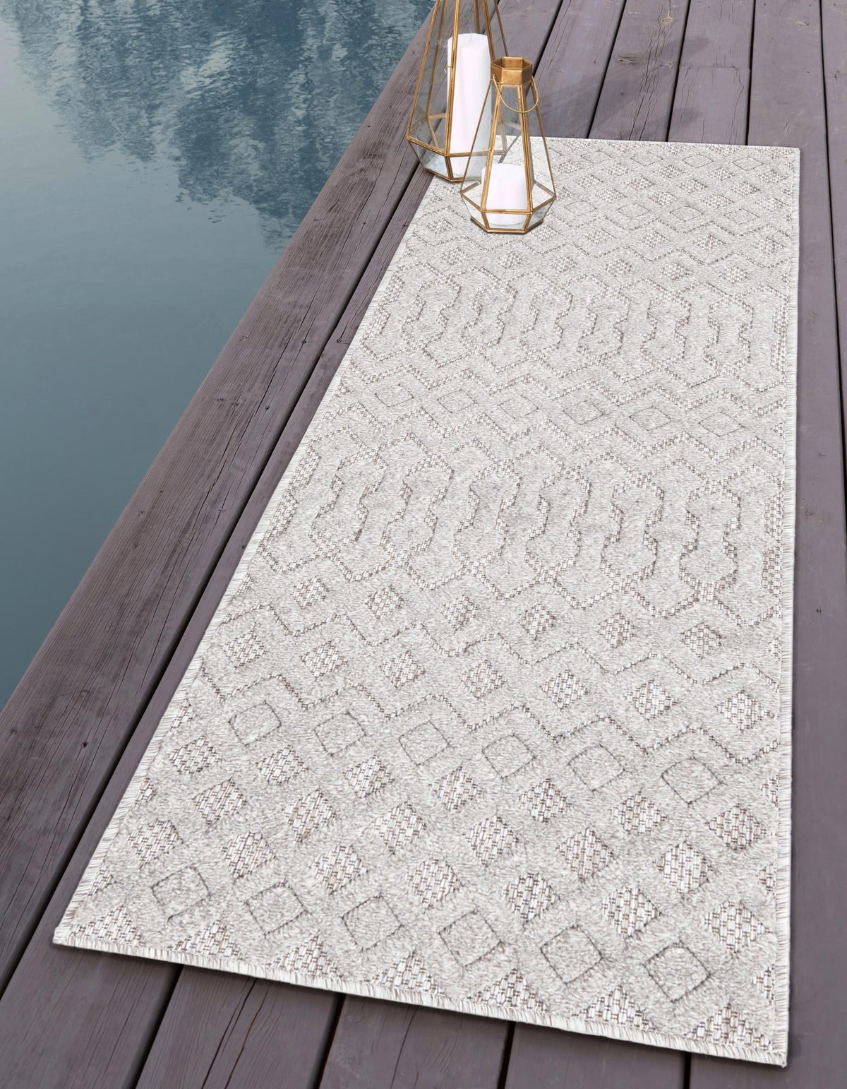 Garden Lattice Charm Collection Area Rug -  Pergola (Grey) Runner Grey  lifestyle 48