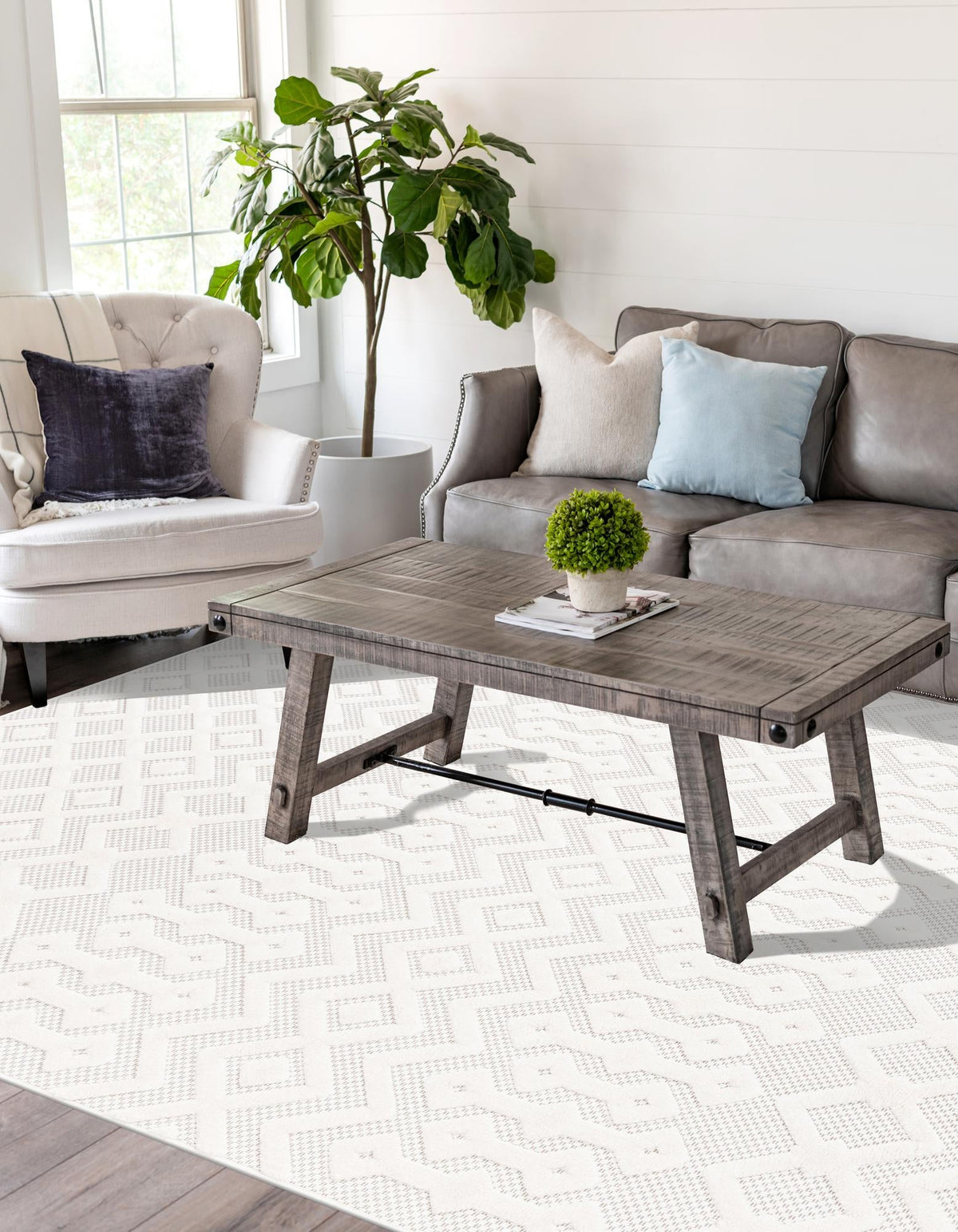 Garden Lattice Charm Collection Area Rug -  Pergola (Ivory) Rectangle Ivory  lifestyle 9