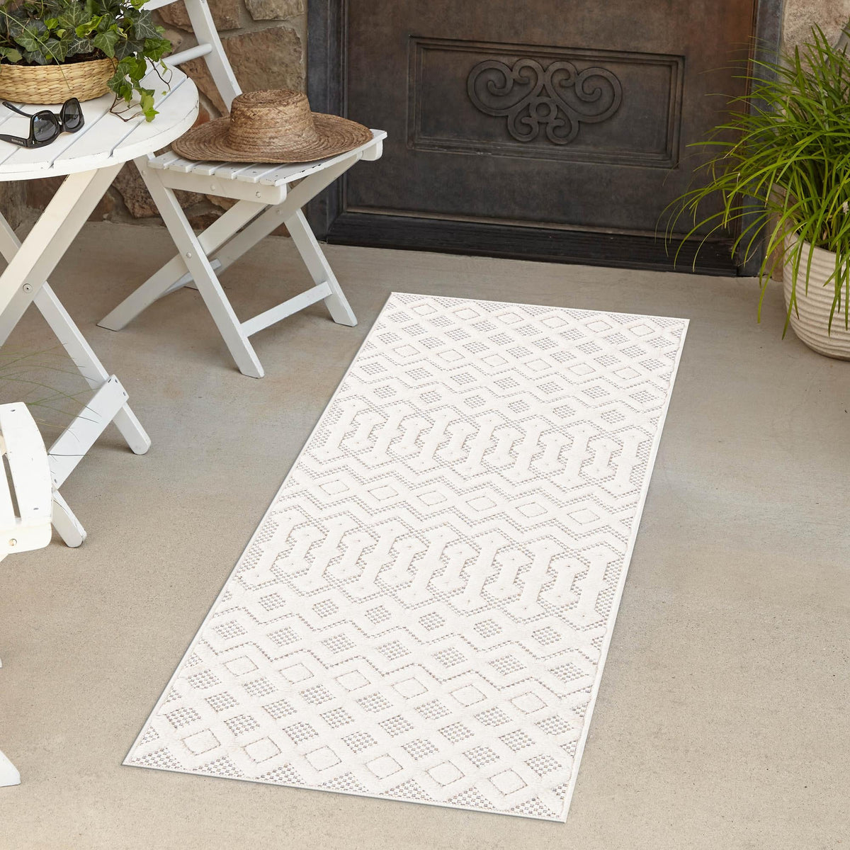 Garden Lattice Charm Collection Area Rug -  Pergola (Ivory) Runner Ivory  lifestyle 49