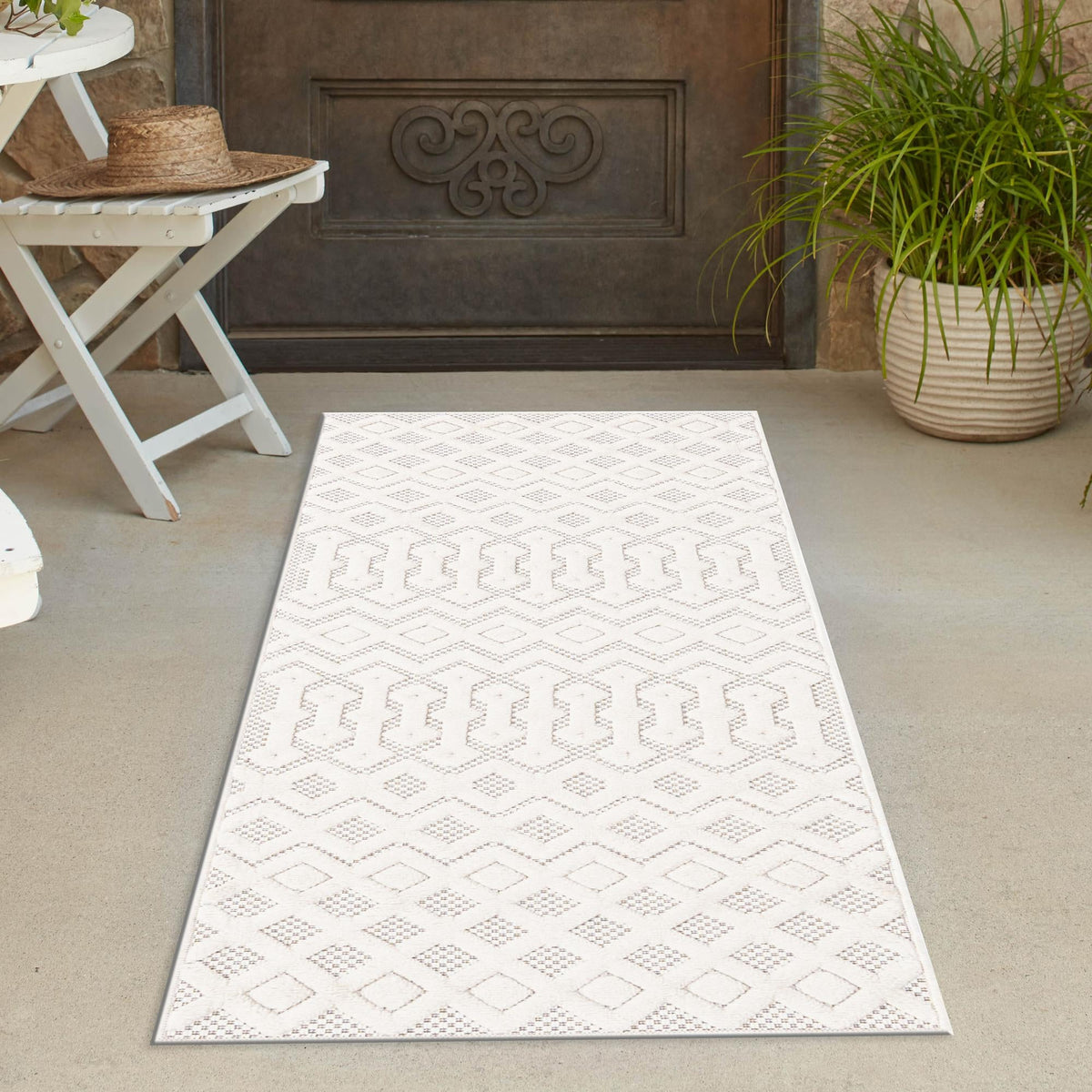 Garden Lattice Charm Collection Area Rug -  Pergola (Ivory) Runner Ivory  lifestyle 50