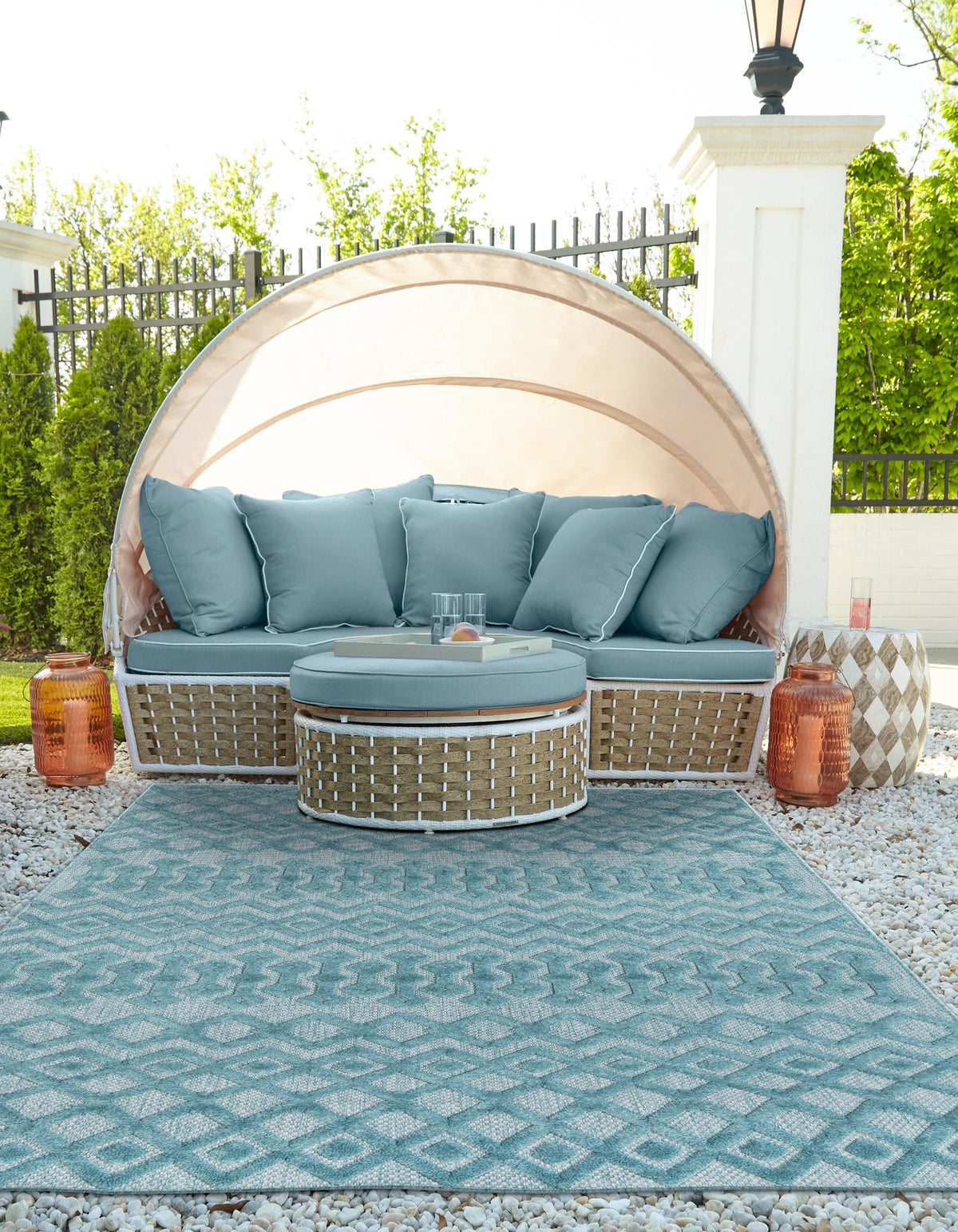 Garden Lattice Charm Collection Area Rug -  Pergola (Aqua) Rectangle Aqua  lifestyle 6