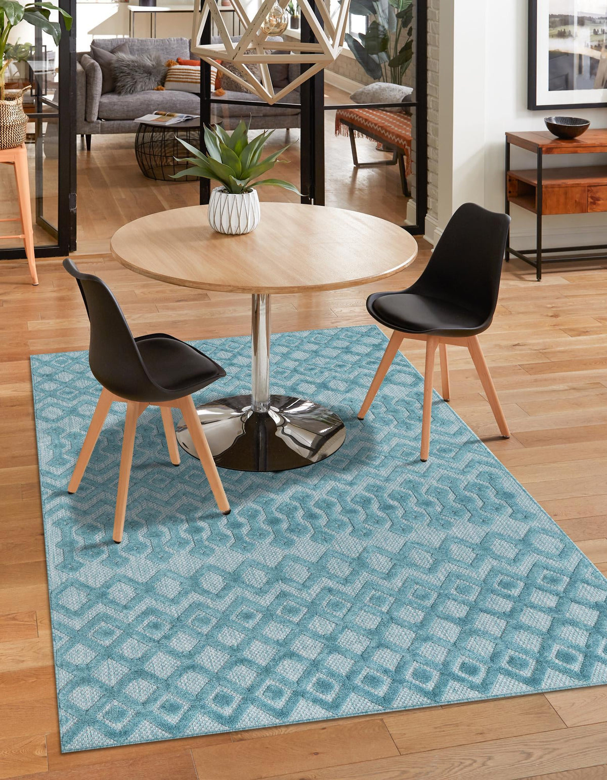 Garden Lattice Charm Collection Area Rug -  Pergola (Aqua) Rectangle Aqua  lifestyle 9