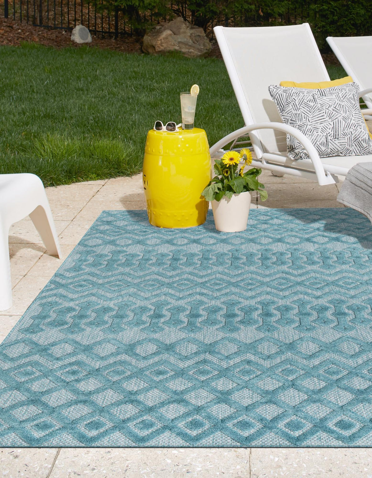 Garden Lattice Charm Collection Area Rug -  Pergola (Aqua) Rectangle Aqua  lifestyle 10