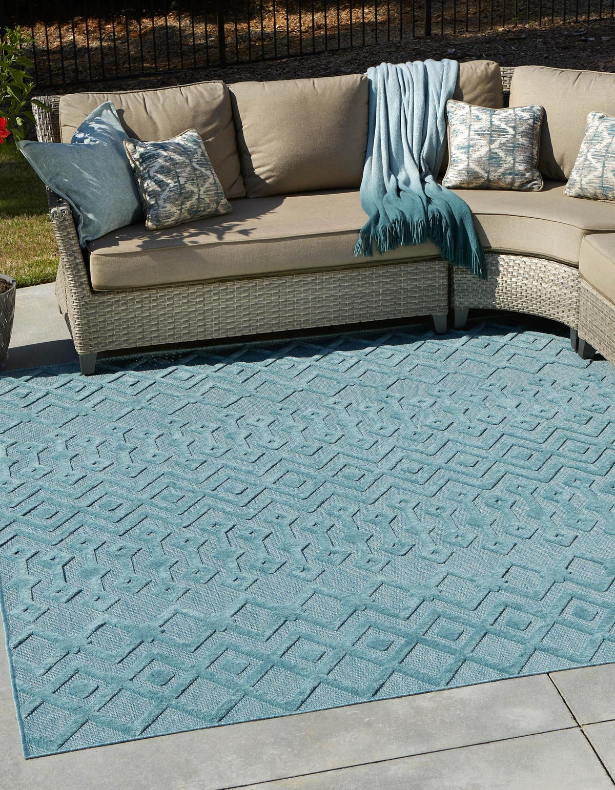Garden Lattice Charm Collection Area Rug -  Pergola (Aqua) Square Aqua  lifestyle 25