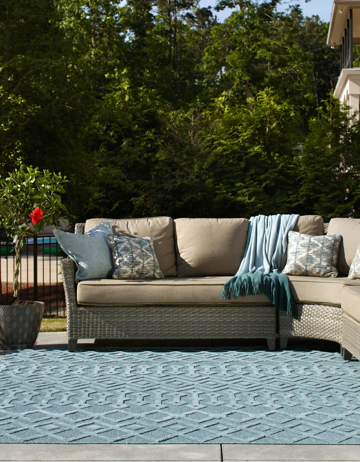 Garden Lattice Charm Collection Area Rug -  Pergola (Aqua) Square Aqua  lifestyle 28