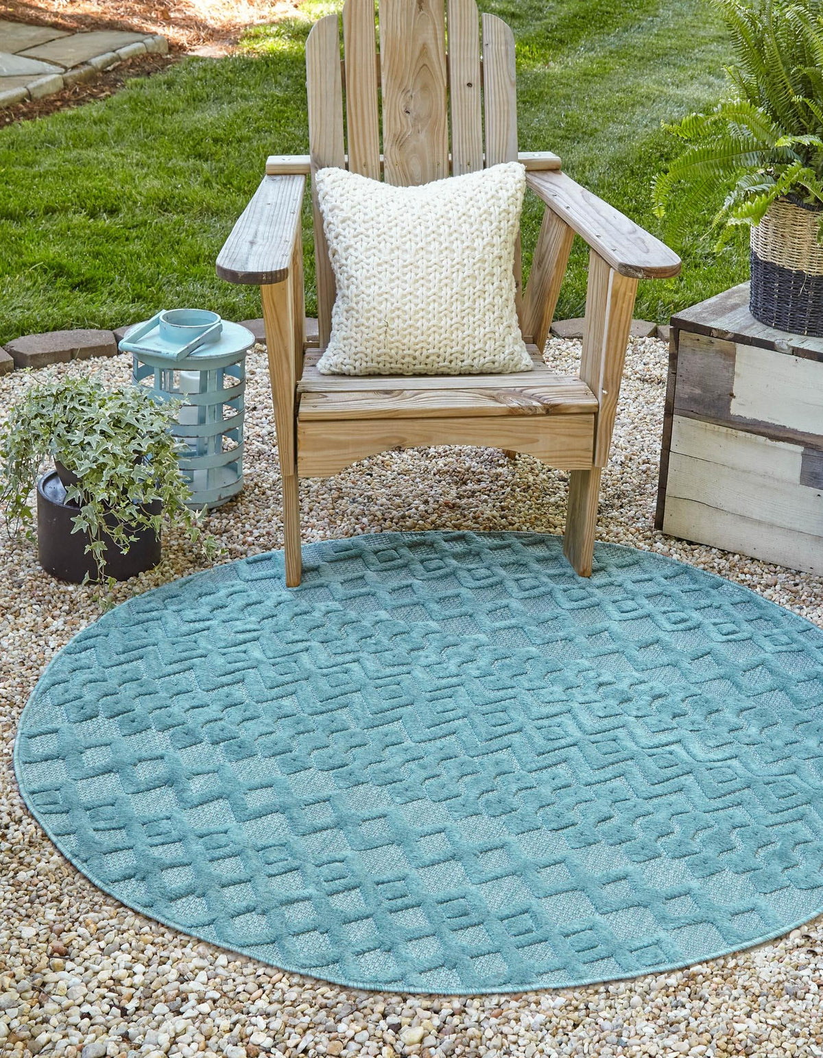 Garden Lattice Charm Collection Area Rug -  Pergola (Aqua) Round Aqua  lifestyle 26