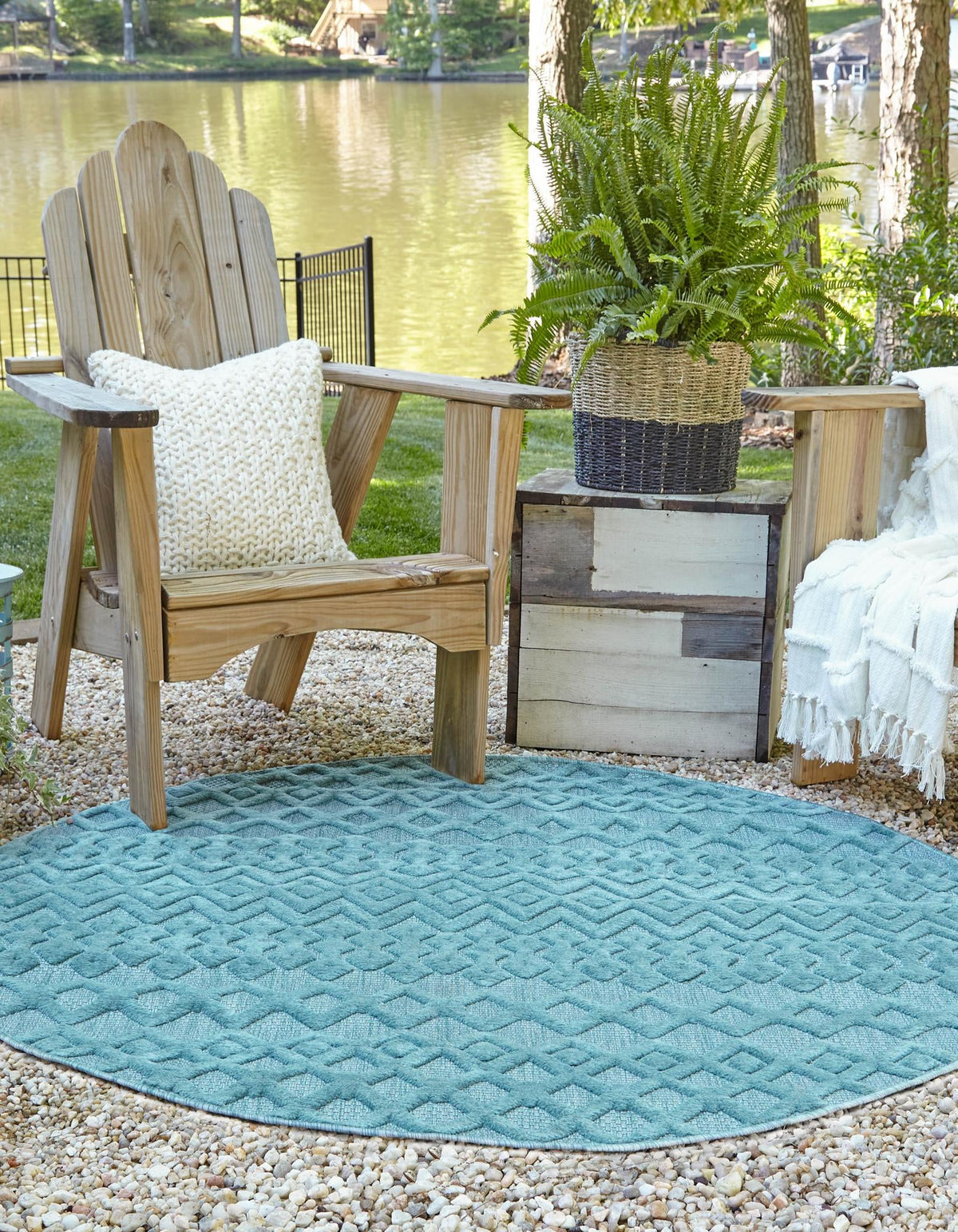 Garden Lattice Charm Collection Area Rug -  Pergola (Aqua) Round Aqua  lifestyle 29