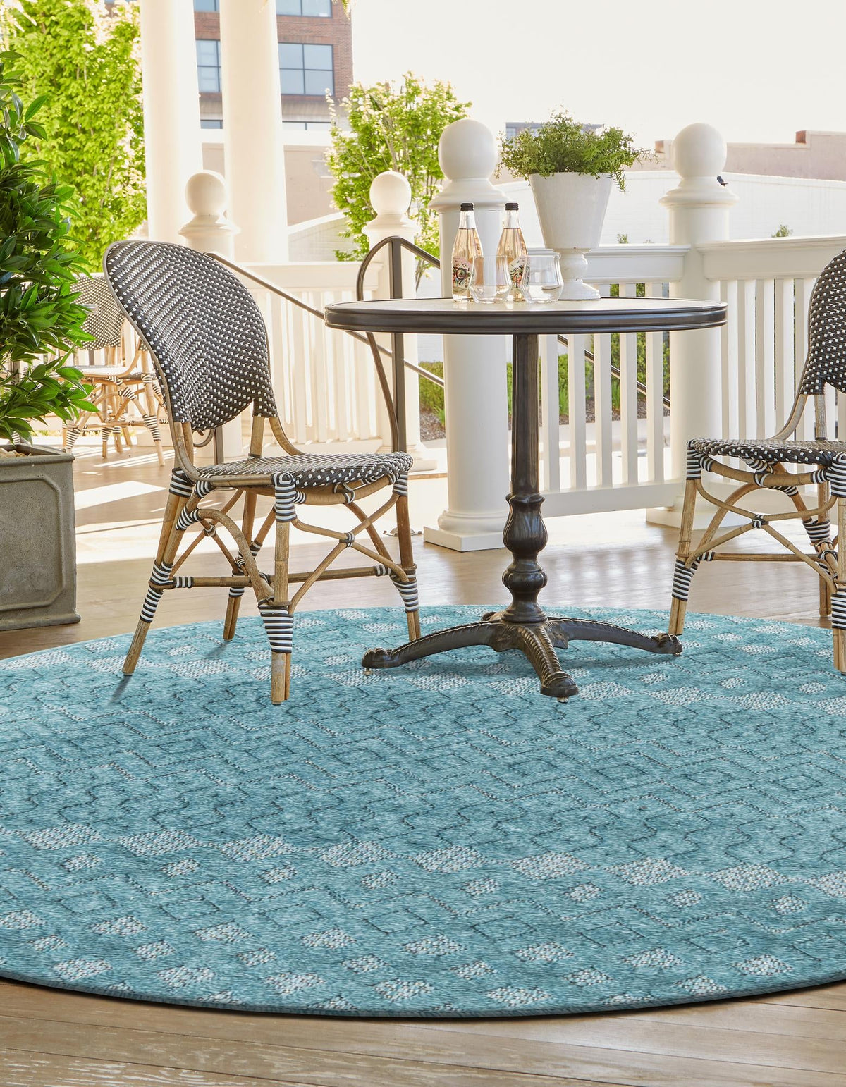 Garden Lattice Charm Collection Area Rug -  Pergola (Aqua) Round Aqua  lifestyle 36