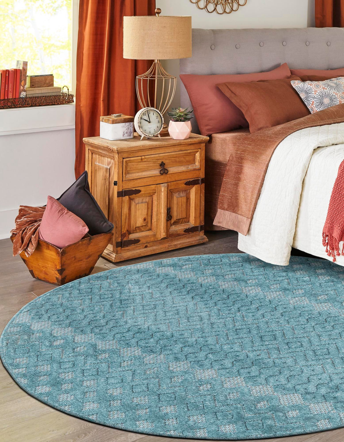 Garden Lattice Charm Collection Area Rug -  Pergola (Aqua) Round Aqua  lifestyle 38