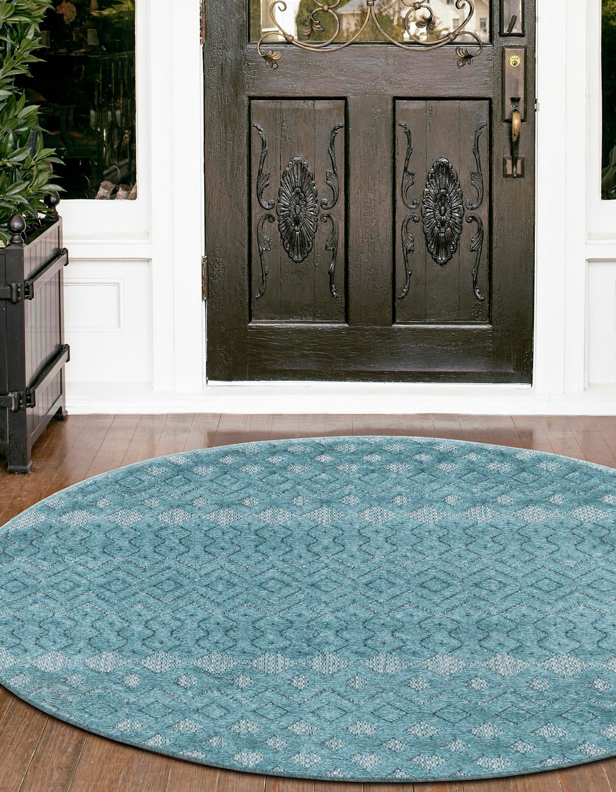 Garden Lattice Charm Collection Area Rug -  Pergola (Aqua) Round Aqua  lifestyle 40