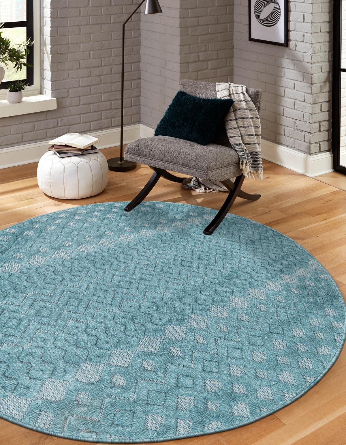Garden Lattice Charm Collection Area Rug -  Pergola (Aqua) Round Aqua  lifestyle 42