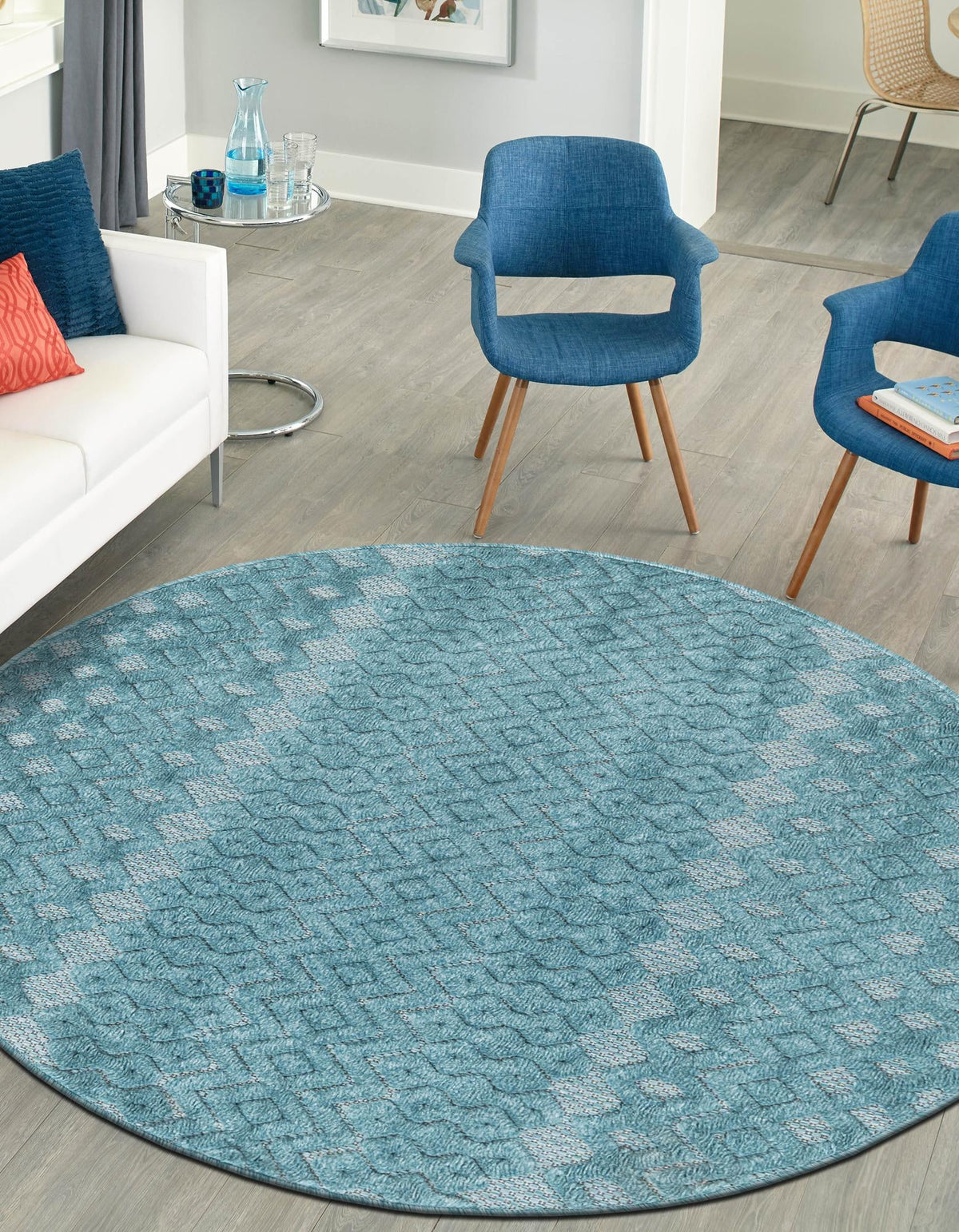 Garden Lattice Charm Collection Area Rug -  Pergola (Aqua) Round Aqua  lifestyle 46