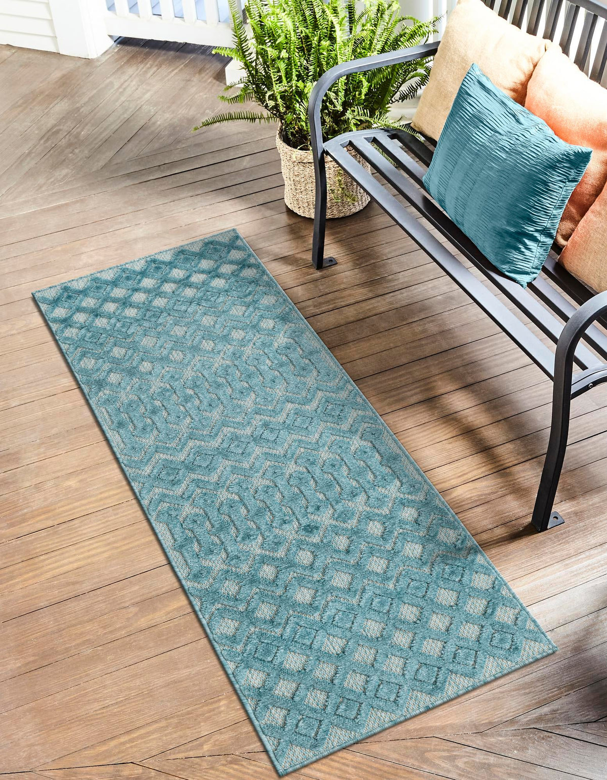 Garden Lattice Charm Collection Area Rug -  Pergola (Aqua) Runner Aqua  lifestyle 33