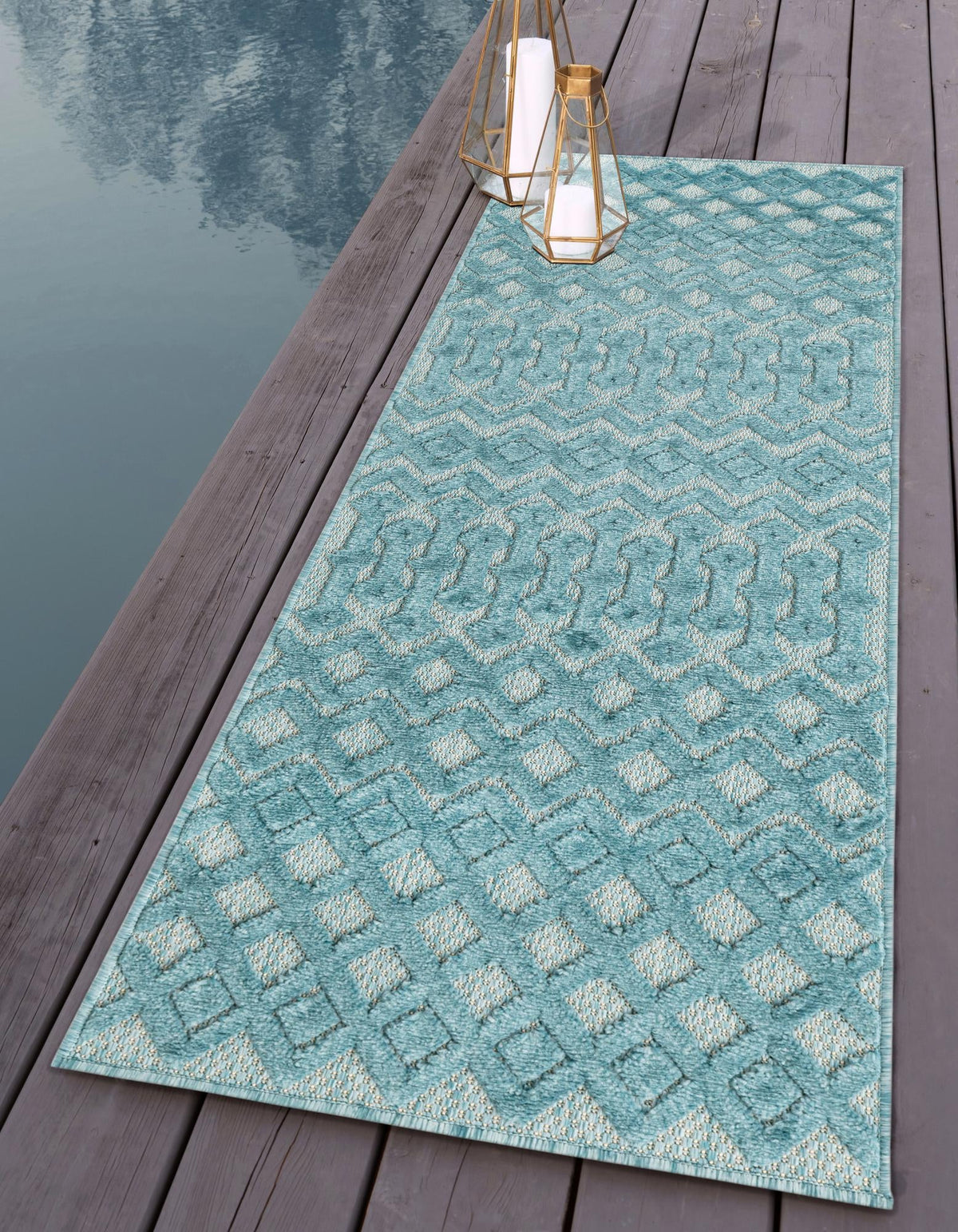 Garden Lattice Charm Collection Area Rug -  Pergola (Aqua) Runner Aqua  lifestyle 35