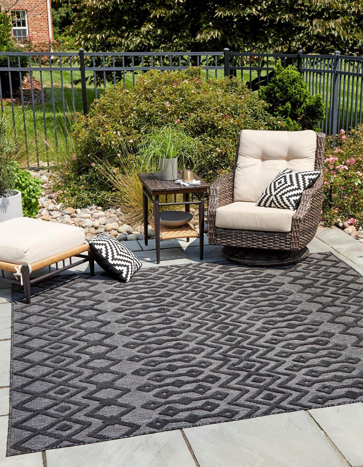 Garden Lattice Charm Collection Area Rug -  Pergola (Charcoal) Square Charcoal  lifestyle 20