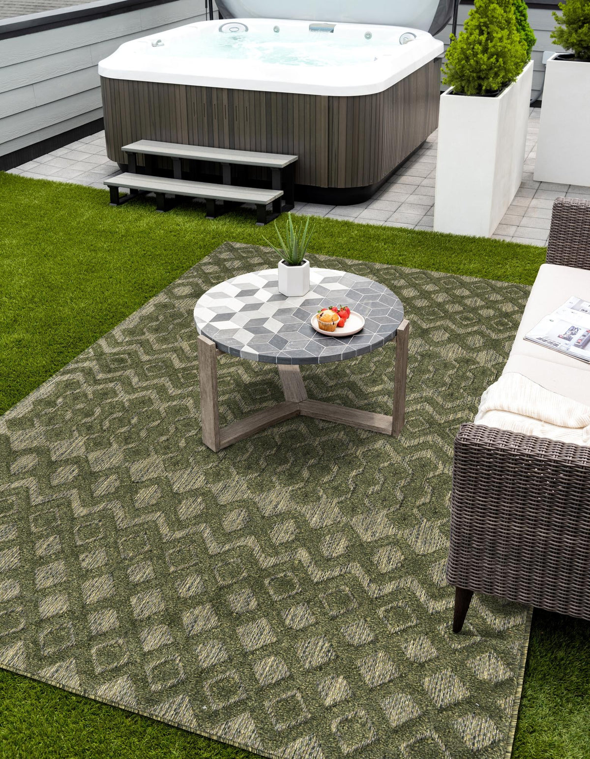Garden Lattice Charm Collection Area Rug -  Pergola (Green) Rectangle Green  lifestyle 6