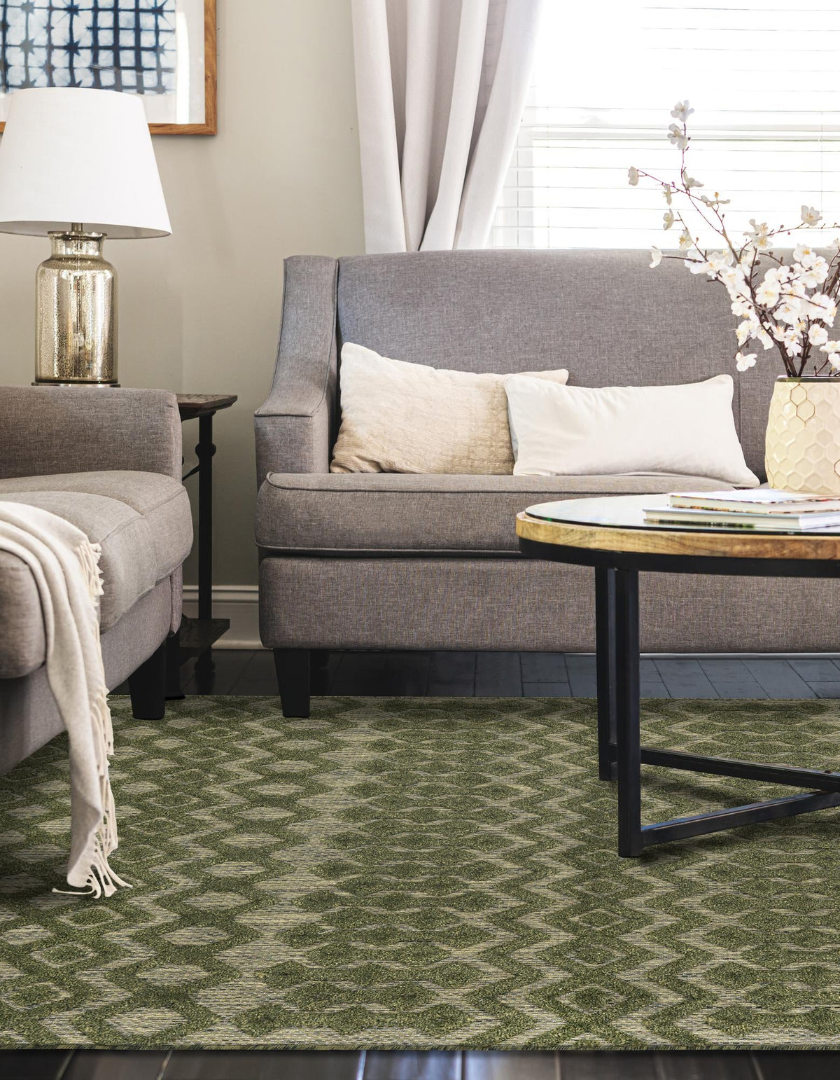 Garden Lattice Charm Collection Area Rug -  Pergola (Green) Rectangle Green  lifestyle 9