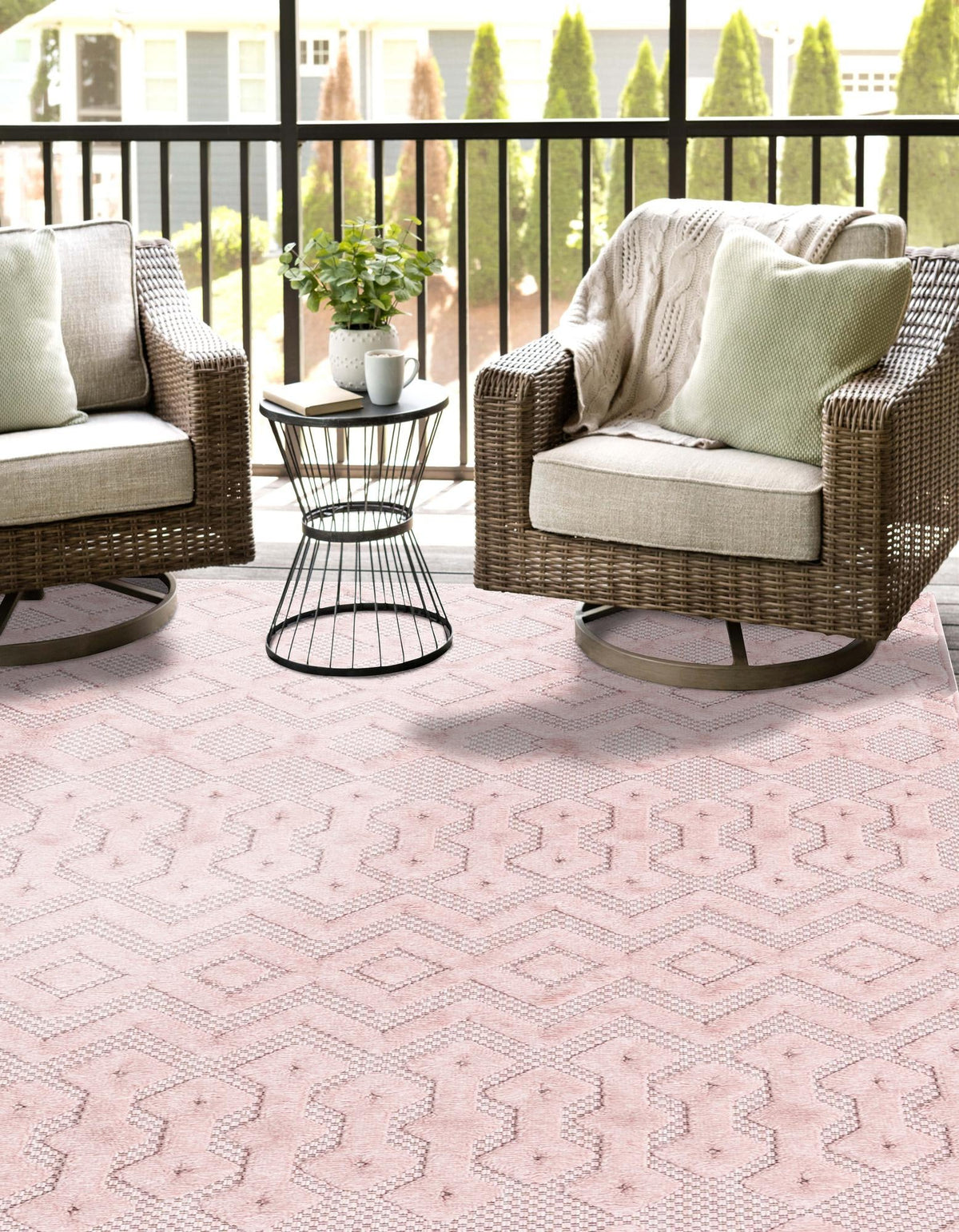 Garden Lattice Charm Collection Area Rug -  Pergola (Pink) Rectangle Pink  lifestyle 6