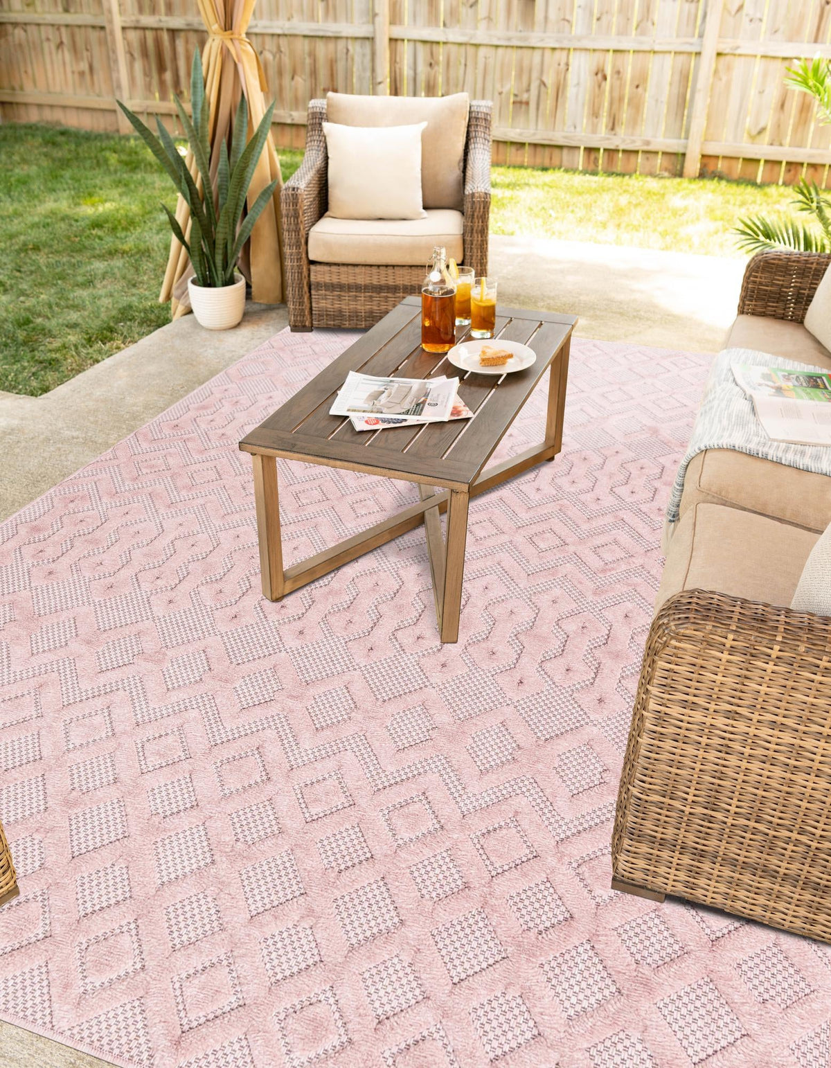 Garden Lattice Charm Collection Area Rug -  Pergola (Pink) Rectangle Pink  lifestyle 10