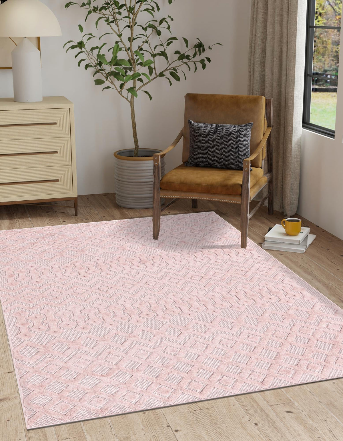Garden Lattice Charm Collection Area Rug -  Pergola (Pink) Rectangle Pink  lifestyle 11