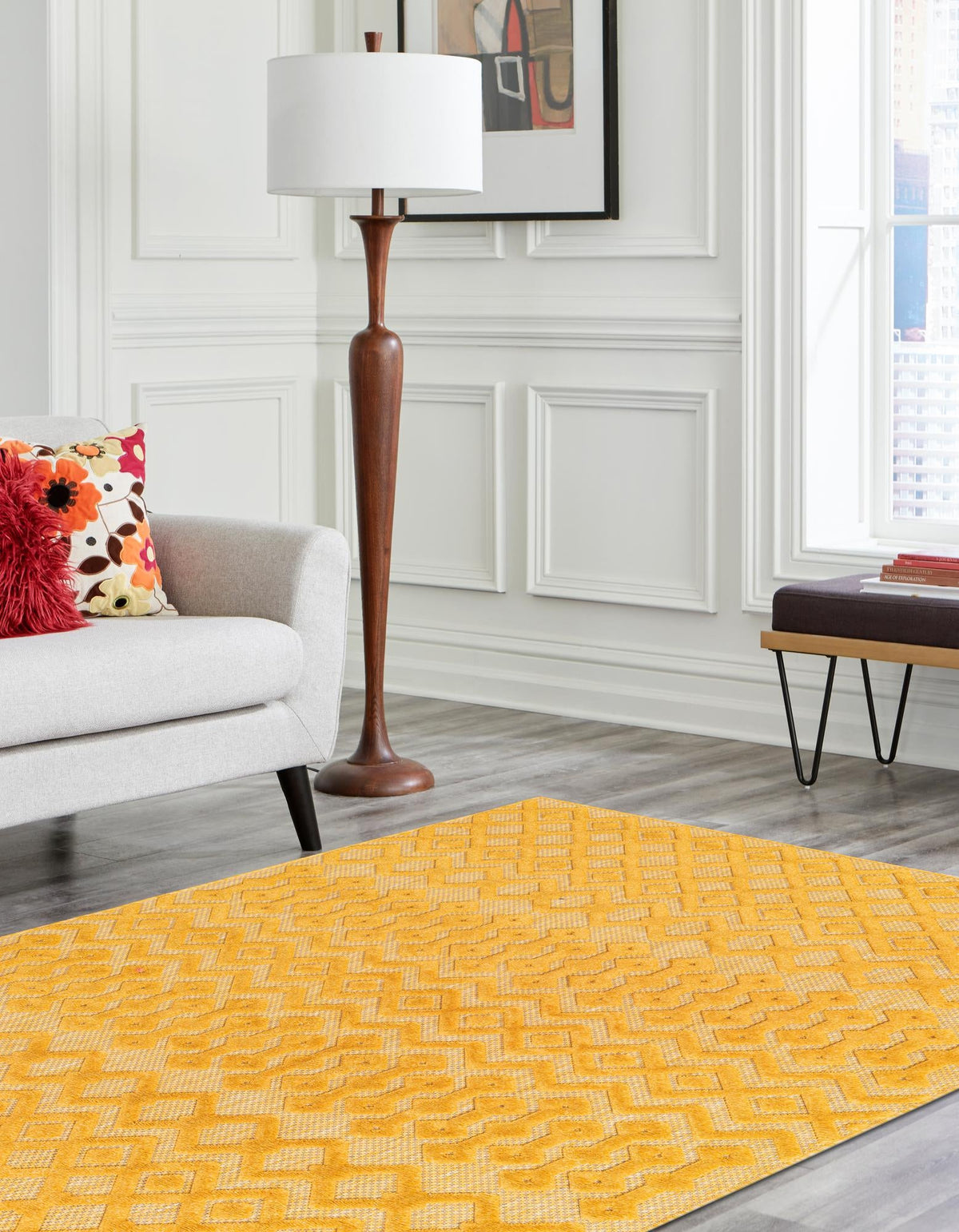 Garden Lattice Charm Collection Area Rug -  Pergola (Yellow) Rectangle Yellow  lifestyle 3