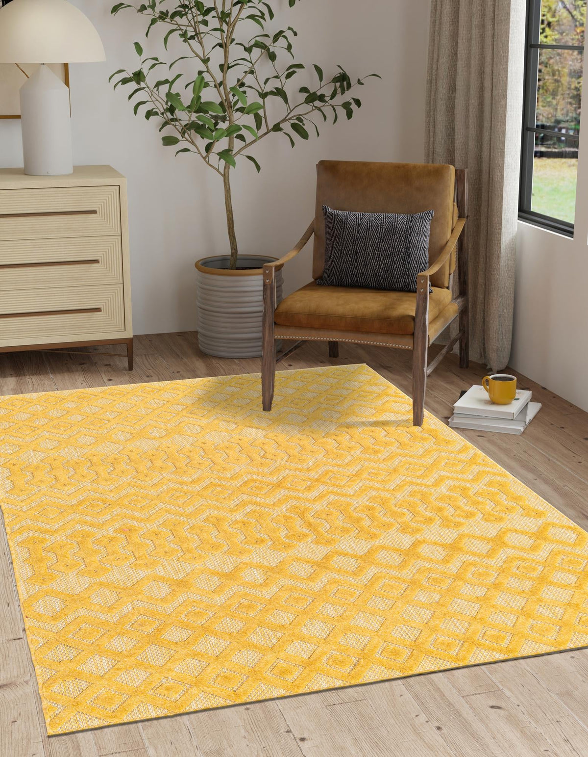 Garden Lattice Charm Collection Area Rug -  Pergola (Yellow) Rectangle Yellow  lifestyle 9