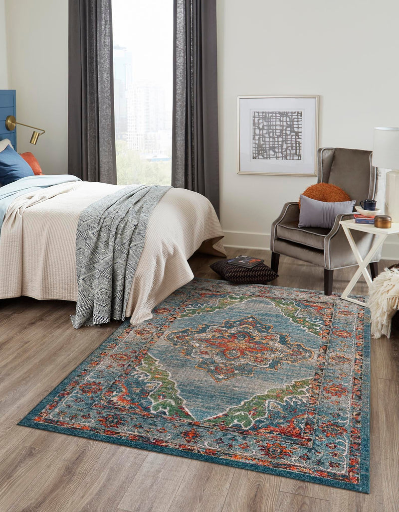 Savannah Soiree Collection Area Rug - Serengeti (Blue) Rectangle Blue  lifestyle 4
