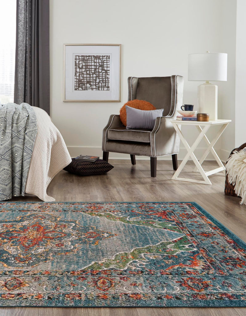Savannah Soiree Collection Area Rug - Serengeti (Blue) Rectangle Blue  lifestyle 5