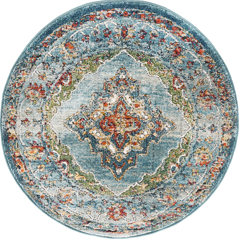 Savannah Soiree Collection Area Rug - Serengeti (Blue) Round Blue  lifestyle 18